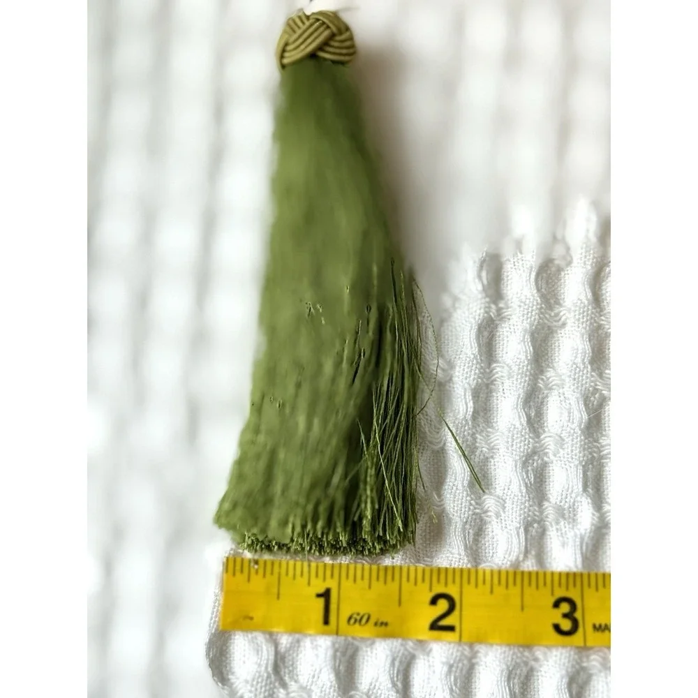 VINTAGE KNOT EARRINGS WITH GREEN TASSELS THREAD 4.75